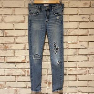Agolde Sophie high rise skinny cropped jeans distressed